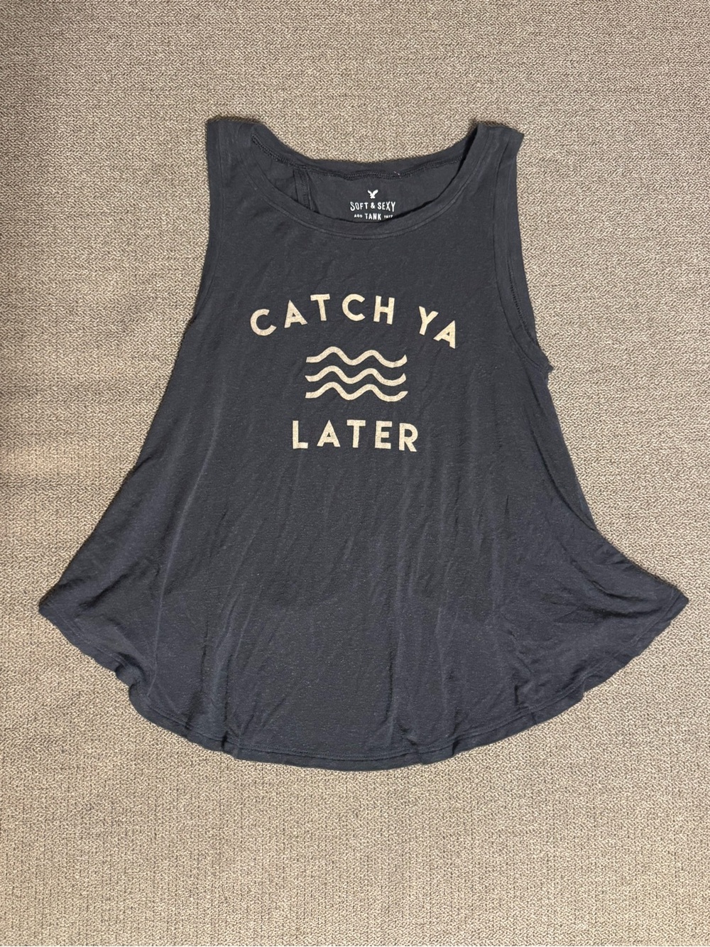 American Eagle Outfitters Black Tank with Cream 'Catch Ya Later' Graphic